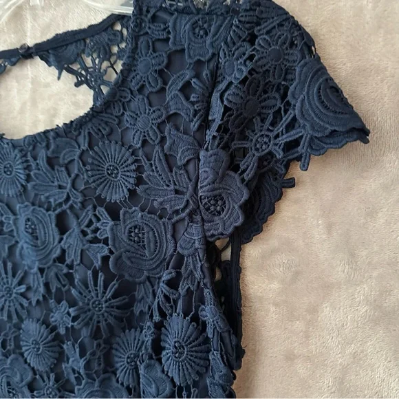 Lulu's Midnight Blue Floral Lace Mini Dress Size Medium - Picture 6 of 15